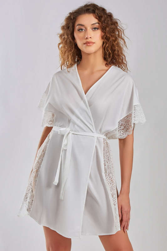 White Bridal Lace Kaftan Robe