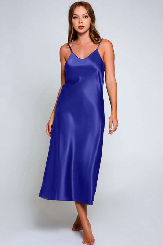 Blue Long Satin Victoria Gown