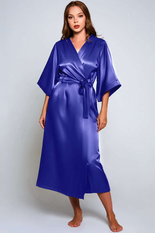 Blue Long Satin Victoria Robe
