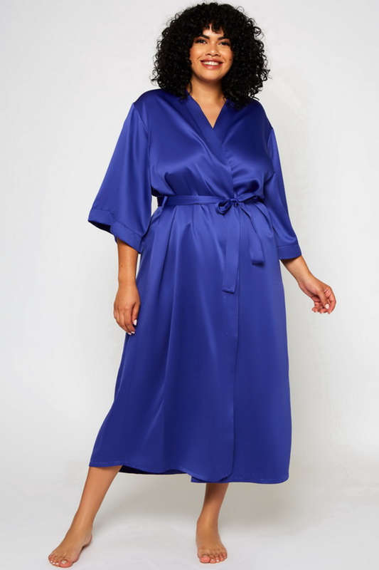 Plus Size Blue Long Satin Victoria Robe