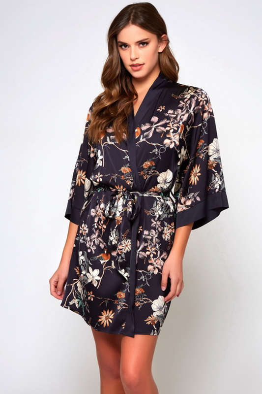 Amelia Nature Print Satin Robe