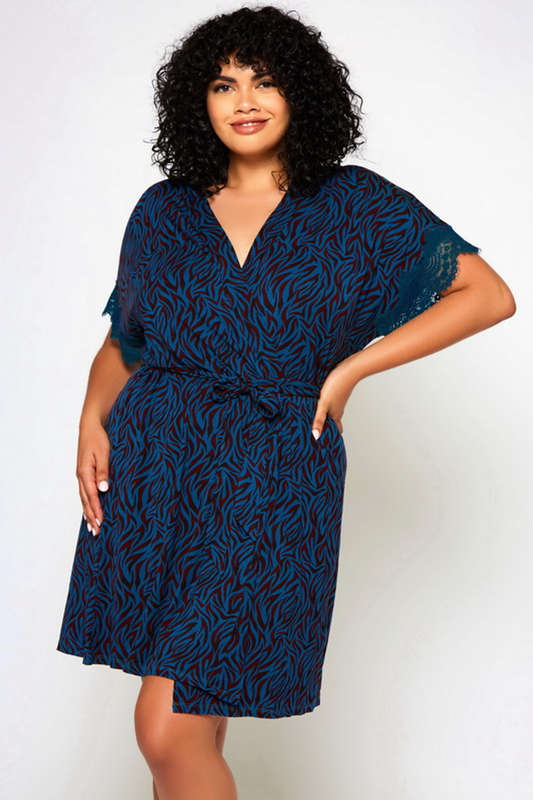 Plus Size Zebra Print Short Sleeved Robe