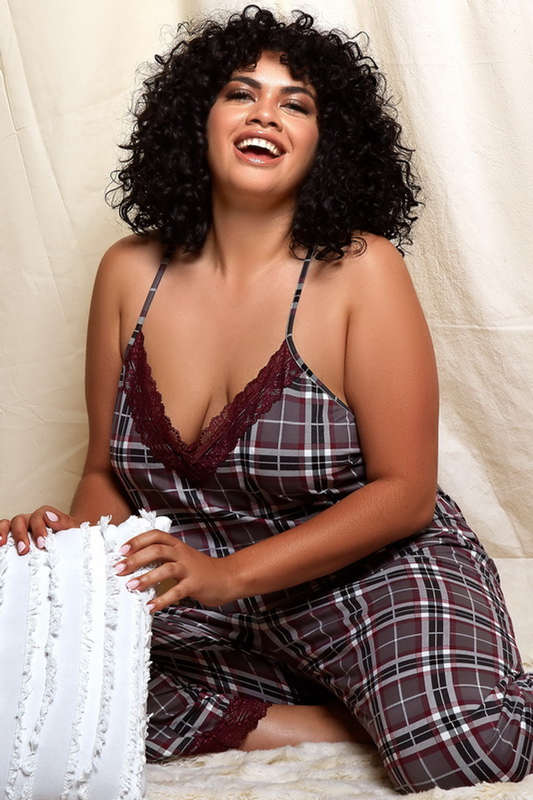 Plus Size Grey Plaid Jessie Cami Pajamas