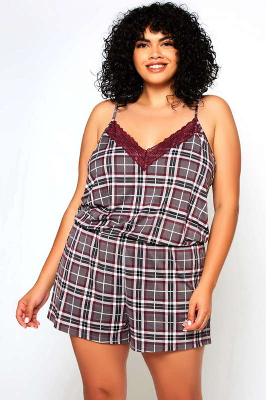 Plus Size Grey Plaid Jessie Sleep Romper