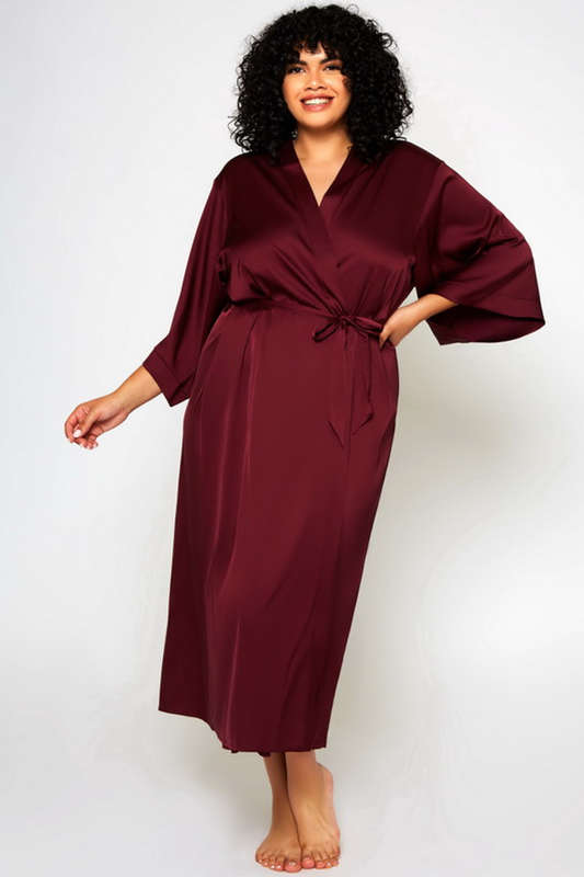 Plus Size I Want It All Burgundy Satin Robe