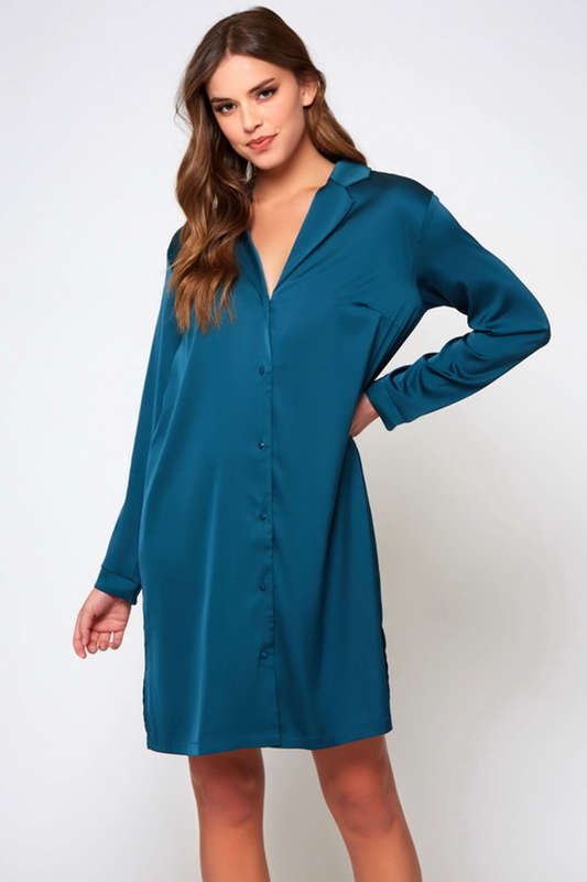 Teal Me A Story Satin Sleep Shirt
