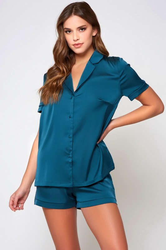 Teal Me A Story Satin Short Pajamas