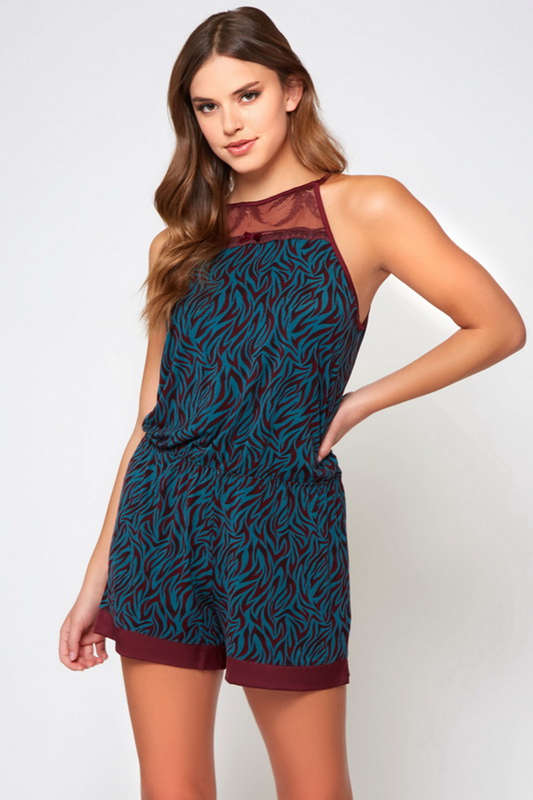 Teal & Burgundy Sylvie Sleep Romper