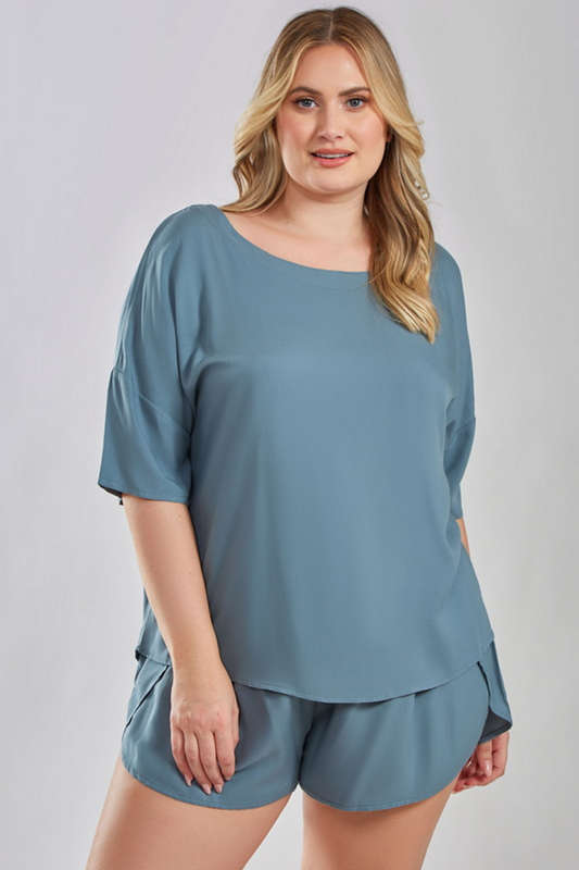 Plus Size Blue Cotton Esme Shirt & Shorts Sleepwear
