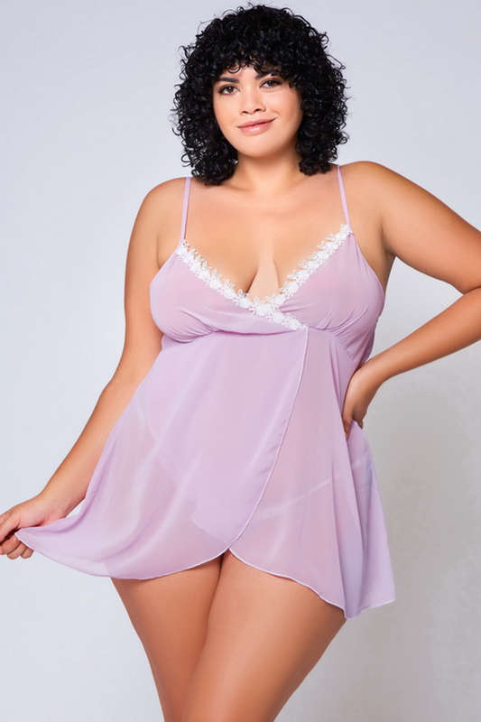 Plus Size Peaceful Promises Chiffon Lingerie Babydoll & G-String