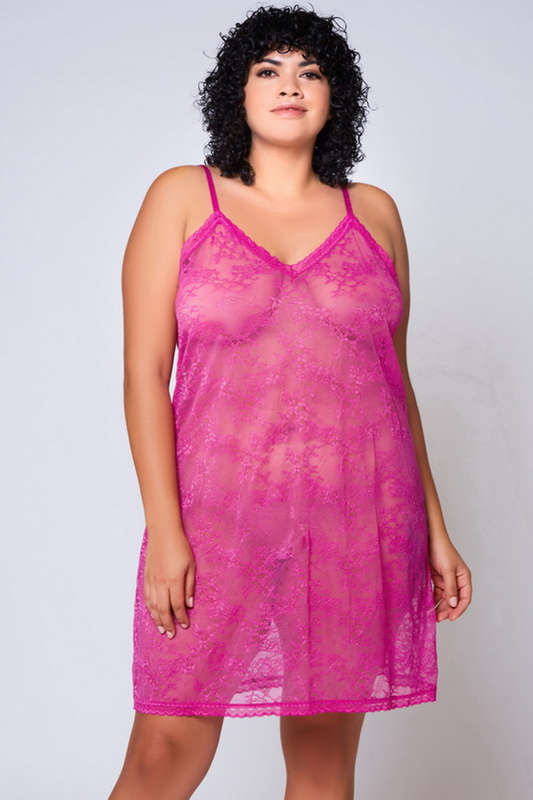 Plus Size Fuchsia Flirt All Over Lace Lingerie Chemise