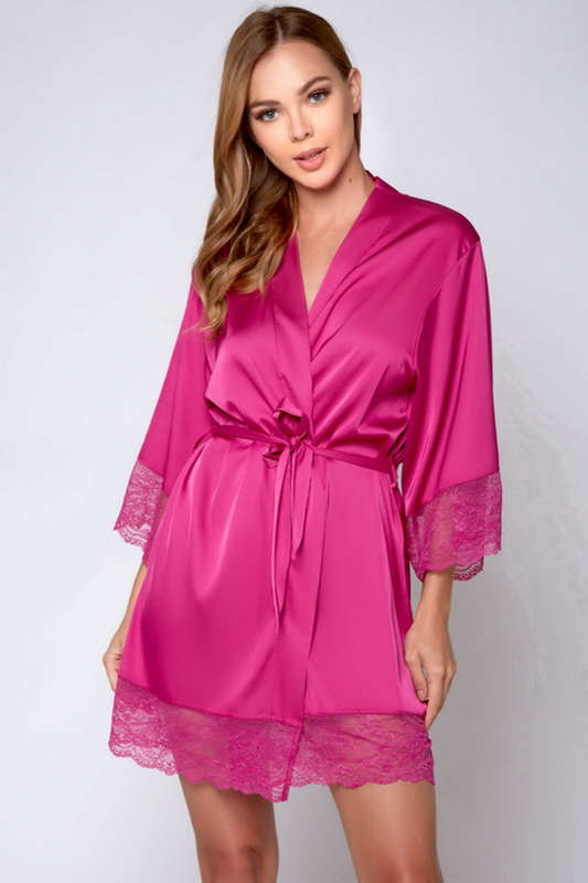 Fuchsia Flirt Satin & Lace Robe