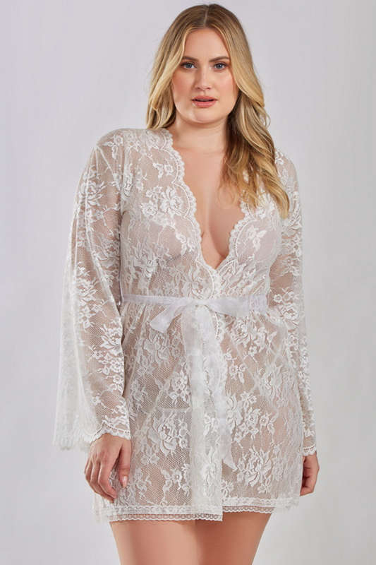 Plus Size Down On Your Knee Lace Robe