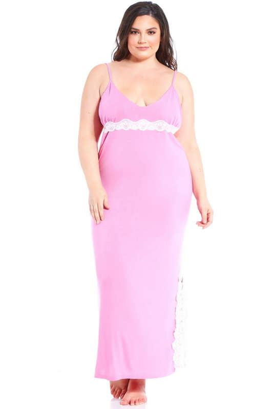 Plus Size Pink Lace Trim Gown