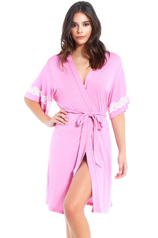 Pink Lace Trim Robe
