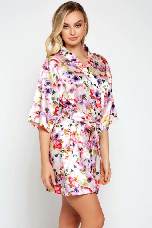 Pink Floral Satin Robe