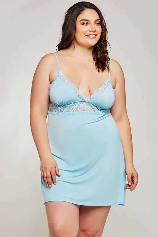Plus Size Light Blue Sweet Dreams Lacey Lingerie Chemise