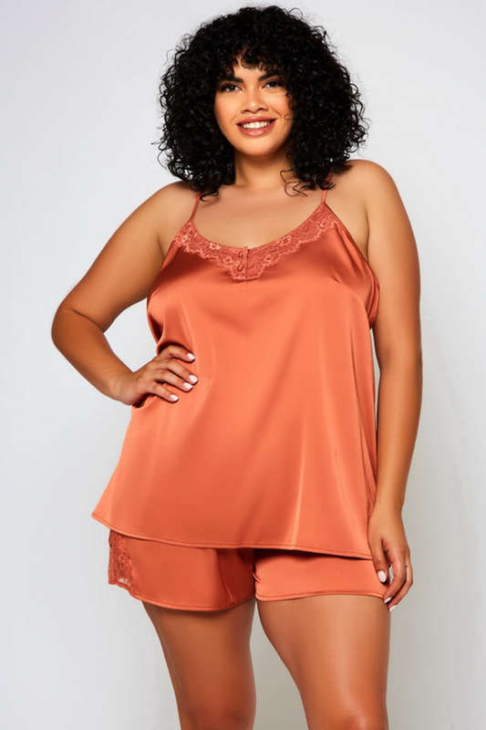 Plus Size Copper Satin Cami Set