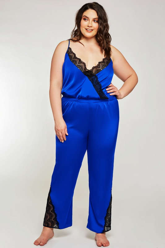 Plus Size Royal Blue Satin Jumpsuit Sleepwear