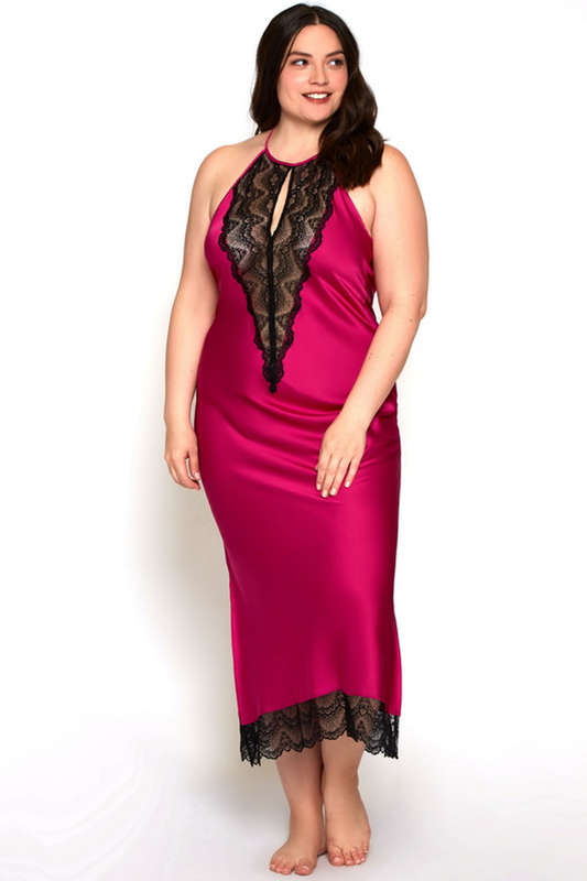 Plus Size Fuchsia Long Satin Gown