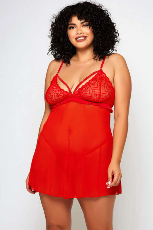 Plus Size Ravishing In Red Daisy Lingerie Babydoll Set