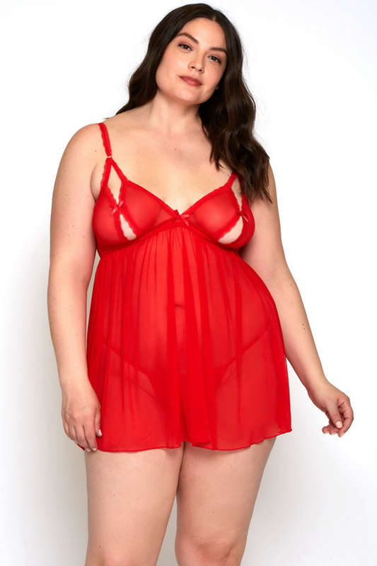 Plus Size Red Peek A Boo Maxine Babydoll
