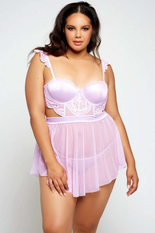 Plus Size Lilac Morning Glory Cutout Babydoll