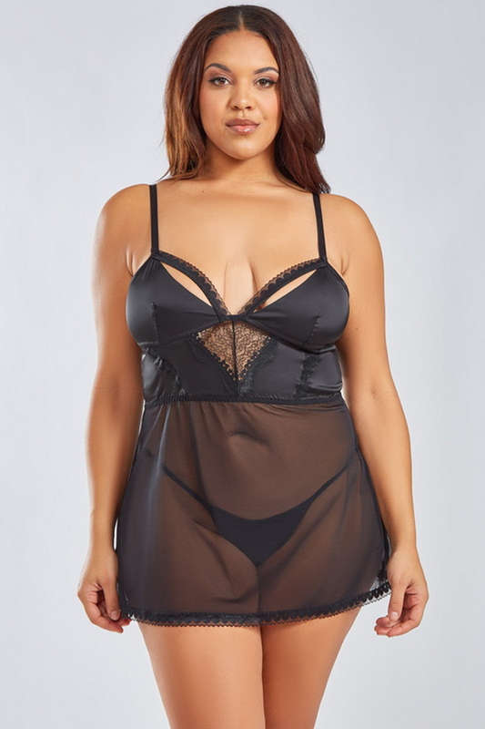 Plus Size Black Peek A Beau Babydoll