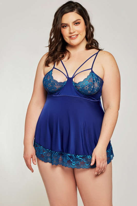 Plus Size Blue Bombshell Babydoll & Thong Set