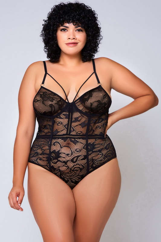 Plus Size Black Kaliana Mesh Lingerie Teddy