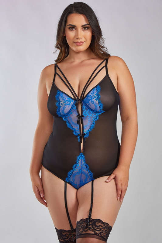 Plus Size Eyelash Lace Gartered Teddy