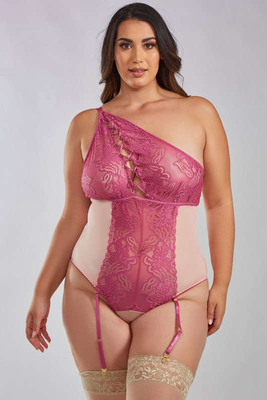 Plus Size Asymmetrical Lace Teddy