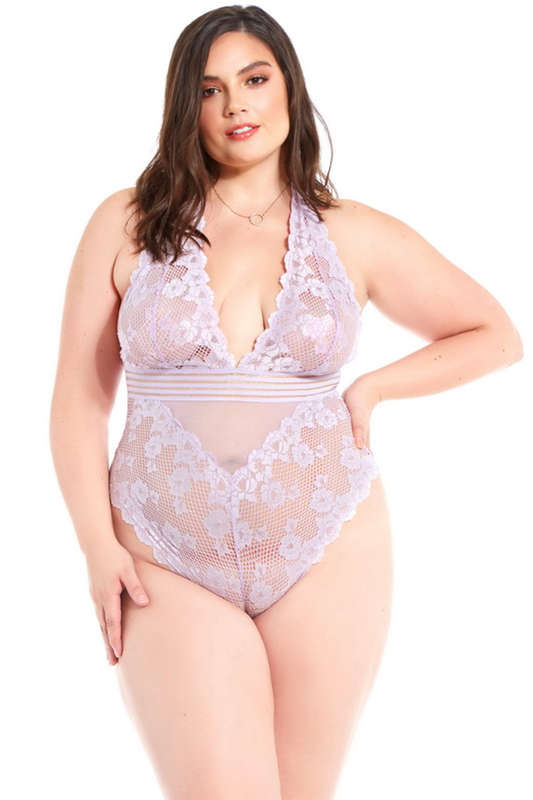 Plus Size Lilac Lace Teddy