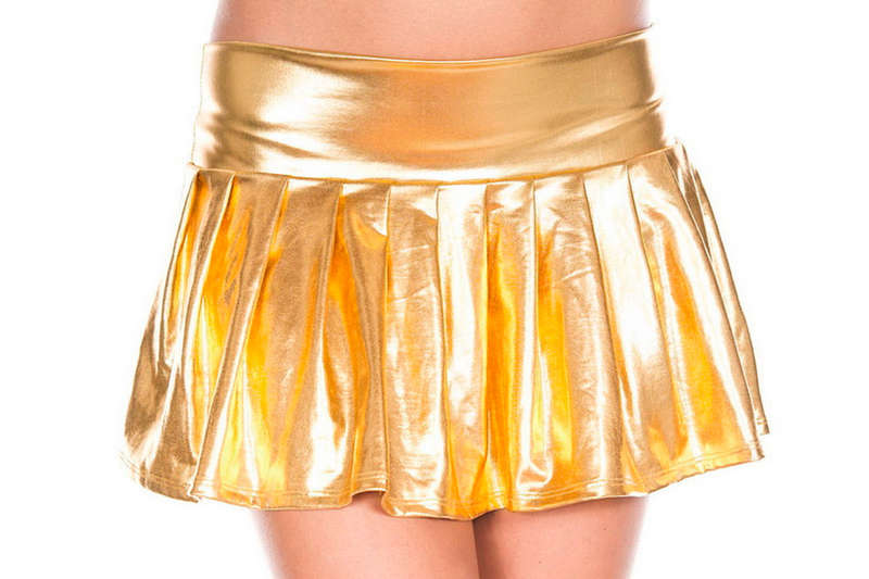 Gold Wet Look Pleated Skirt
