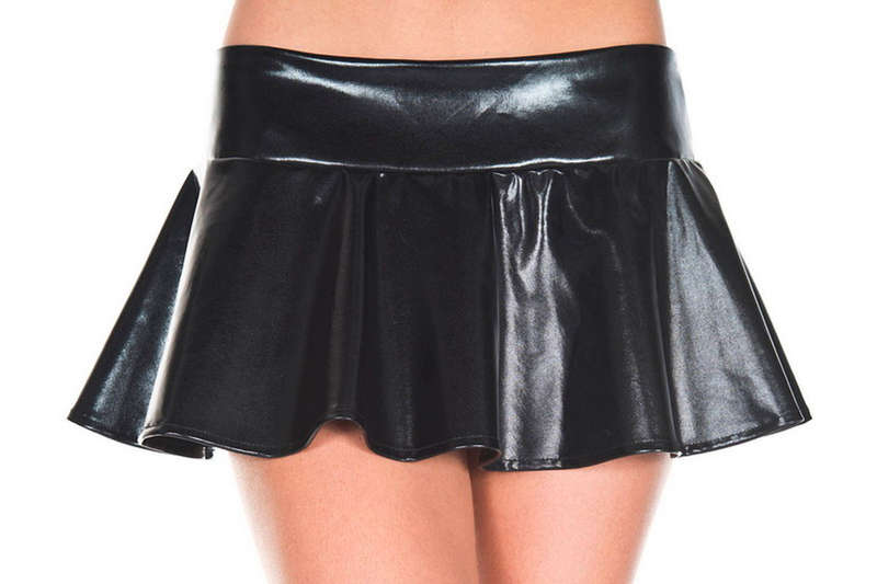 Black Wet Look Wavy Mini Skirt