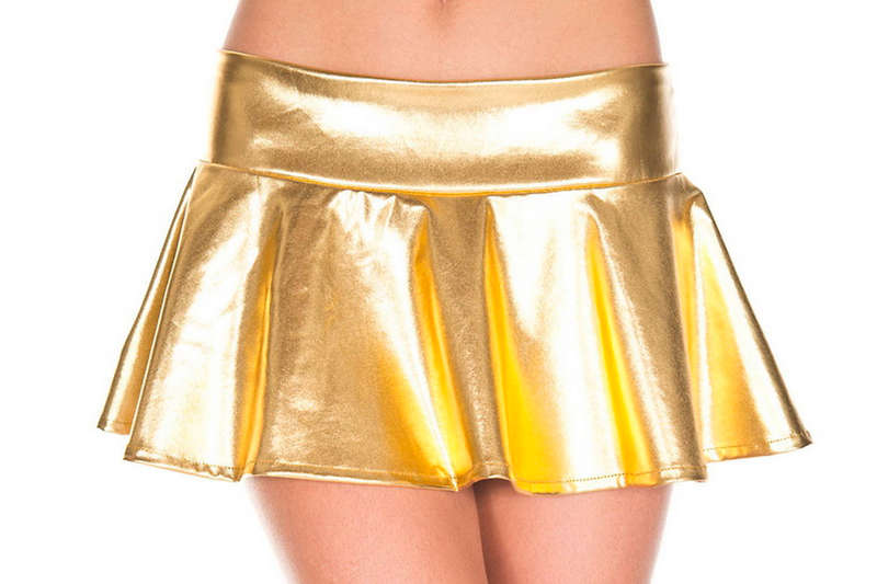 Gold Wet Look Wavy Mini Skirt