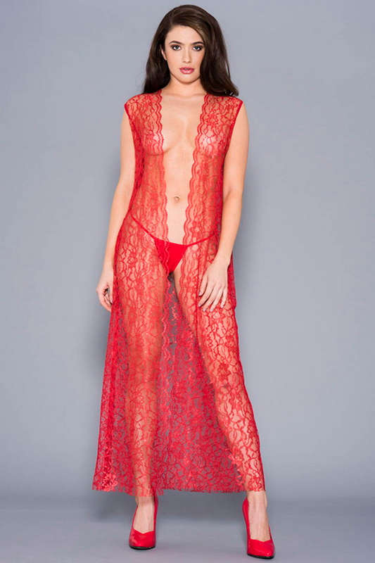 Beautiful Red Draping Lace Robe