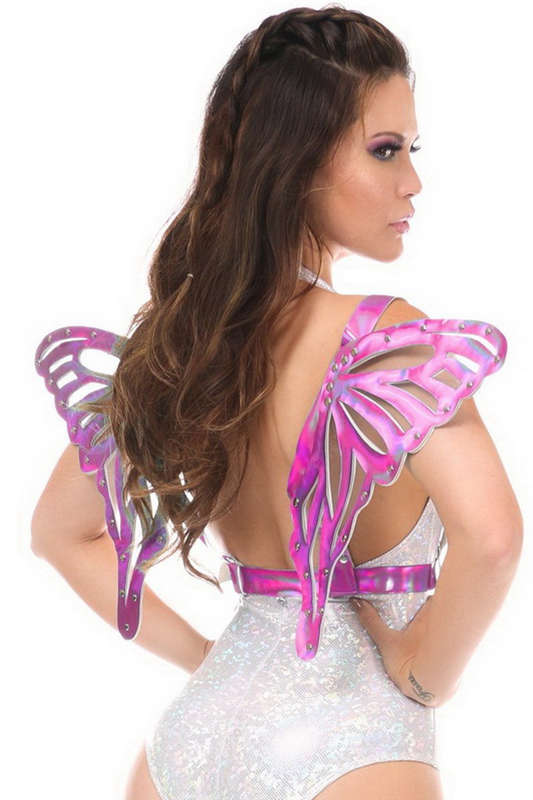 Fuchsia Holo Body Harness With Wings