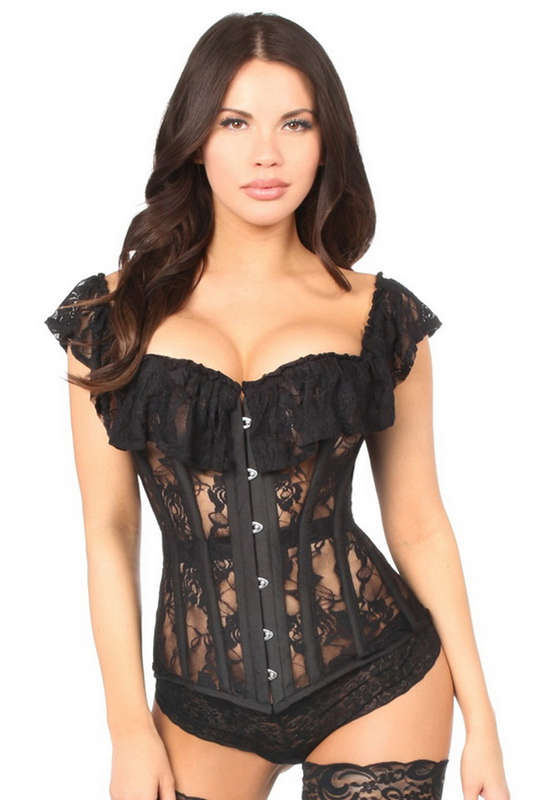 Plus Size Top Drawer Black Sheer Lace Steel Boned Corset