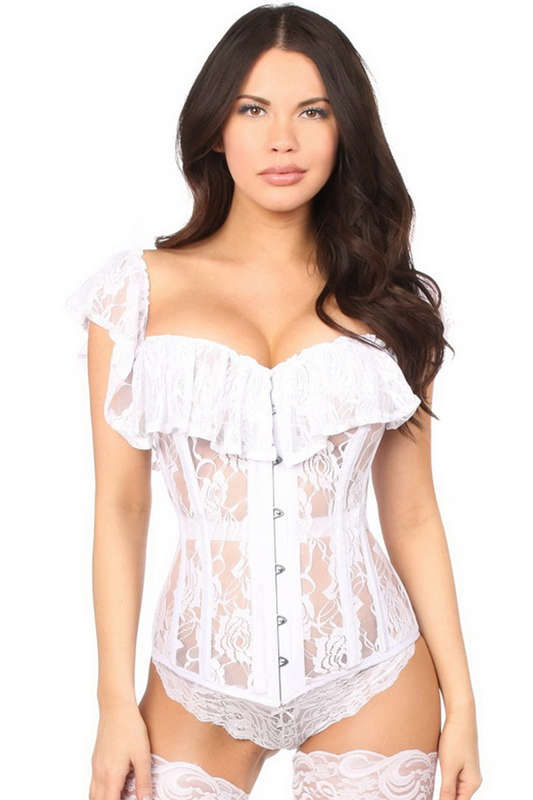 Plus Size Top Drawer White Sheer Lace Steel Boned Corset