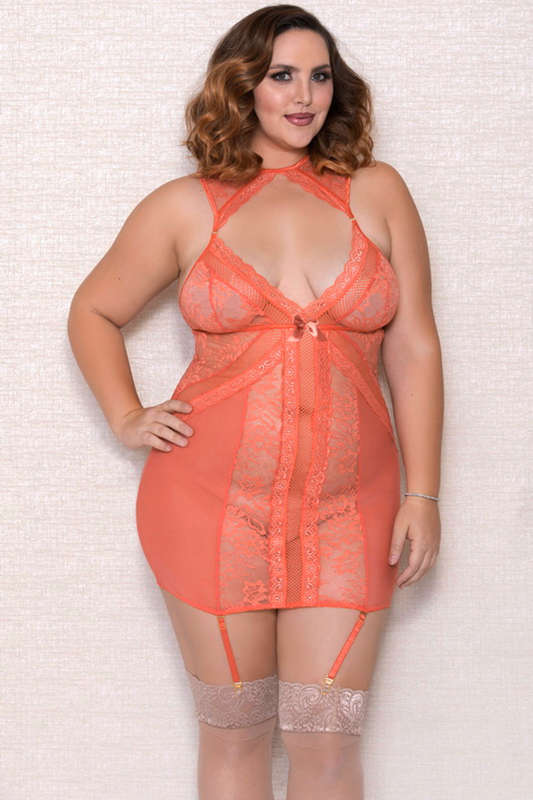 Plus Size Isbell Coral Lace Chemise Set