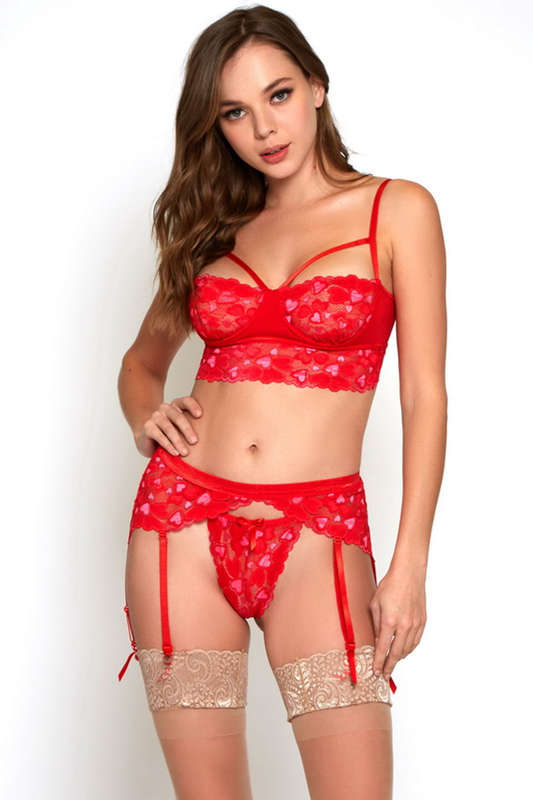Red Lace Hearts Valerie Bra Set