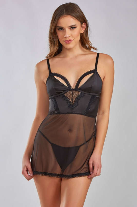 Black Peek A Beau Babydoll