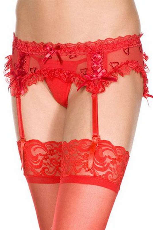 Red Heart Embroidered Garterbelt