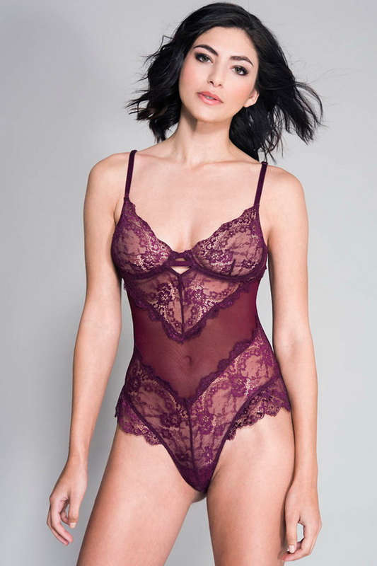 Burgundy Flower Lace & Mesh Back Teddy