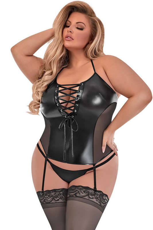 Plus Size Black Wet Look Wicked Ways Merry widow