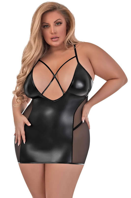 Plus Size Black Wet Look Wicked Ways Chemise