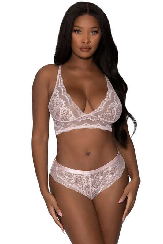 Blush Pink Lace Strappy Back Bra Set