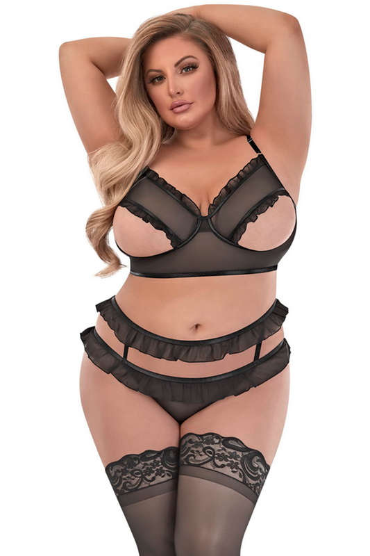 Plus Size Sexy Time Peek A Underboob Bra Lingerie Set