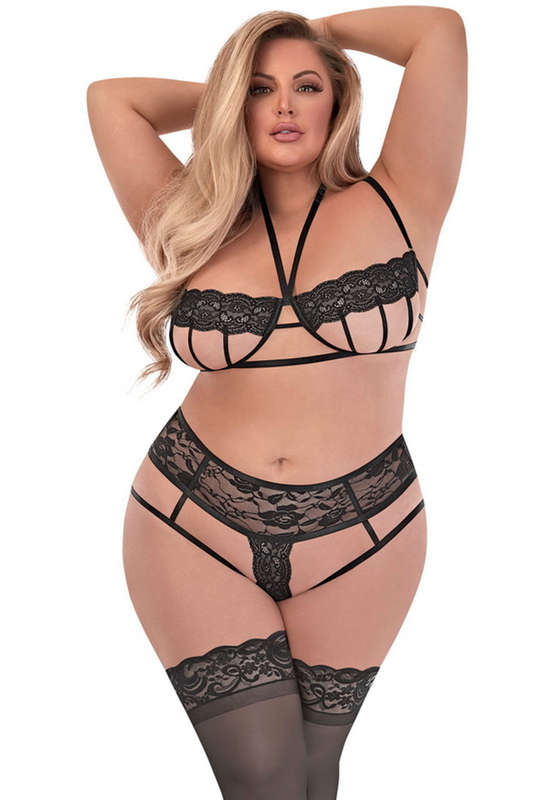 Plus Size Sexy Time Strappy Bra & Panty Lingerie Set